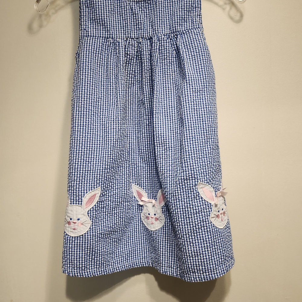 Charming Blue Checkered Kids Dress with Bunny Design